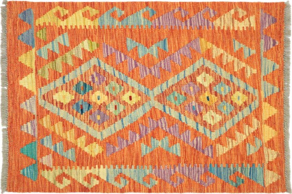 Afghan Maimana Kelim Bunt 85x67 Handgewebt Teppich 70x90 Bunt Geometrisch Orient Wolle