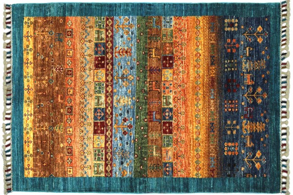 Afghan Ziegler Khorjin Nomadenmuster 125x82 Handgeknüpft Orientteppich 80x130 Blau Baum