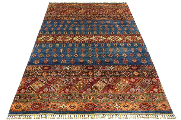Afghan Khorjin Shaal 235x179 Handgeknüpft Orientteppich 180x240 Rot Streifen Wolle