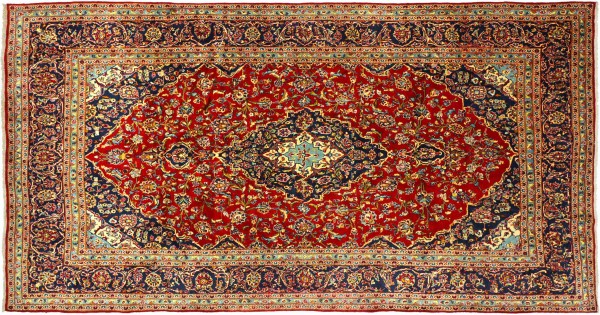 Perser Keshan 344x200 Handgeknüpft Orientteppich 200x340 Rot Medaillon Wolle Kurzflor