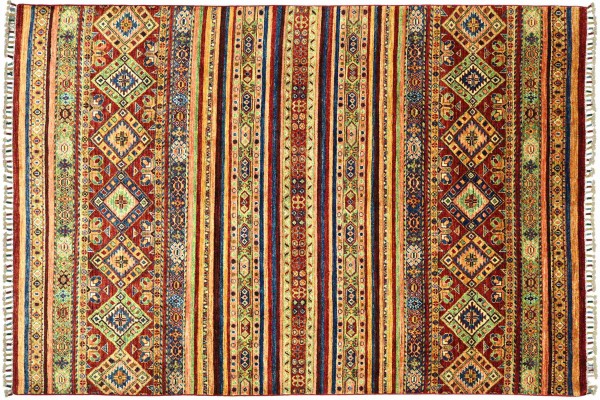 Afghan Khorjin Shaal 238x168 Handgeknüpft Orientteppich 170x240 Rot Gestreift Wolle