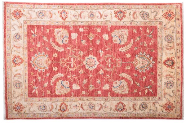 Afghan Chobi Ziegler Fein 151x98 Handgeknüpft Teppich 100x150 Rot Blumenmuster Kurzflor
