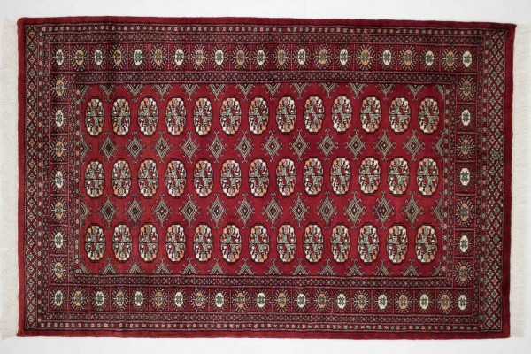 Pakistan Buchara 190x123 Handgeknüpft Teppich 120x190 Rot Orientalisch Kurzflor Orient