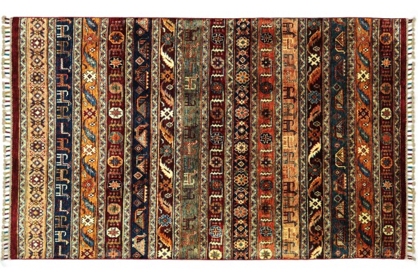 Afghan Khorjin Shaal 186x127 Handgeknüpft Orientteppich 130x190 Beige Umrandung Wolle