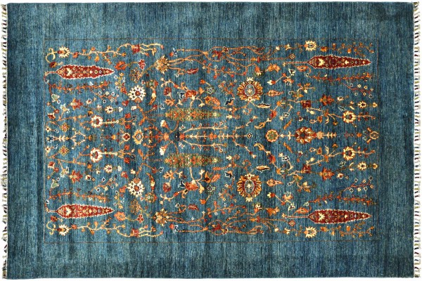Afghan Ziegler Ariana Blumen 245x180 Handgeknüpft Orientteppich 180x250 Blau Umrandung