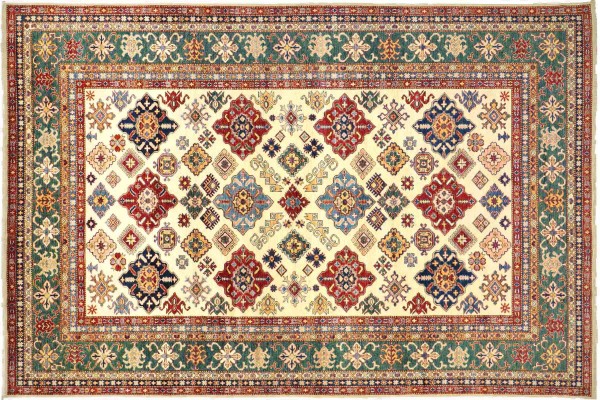 Afghan Kazak Fein 366x270 Handgeknüpft Orientteppich 270x370 Beige Geometrisch Wolle