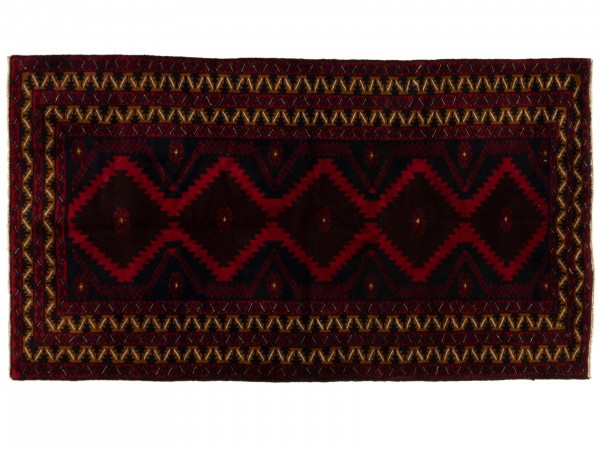 Afghan Belutsch 203x113 Handgeknüpft Teppich 110x200 Blau Geometrisch Muster Kurzflor