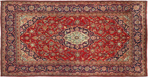 Perser Ardekan 340x200 Handgeknüpft Orientteppich 200x340 Rot Medaillon Wolle Kurzflor