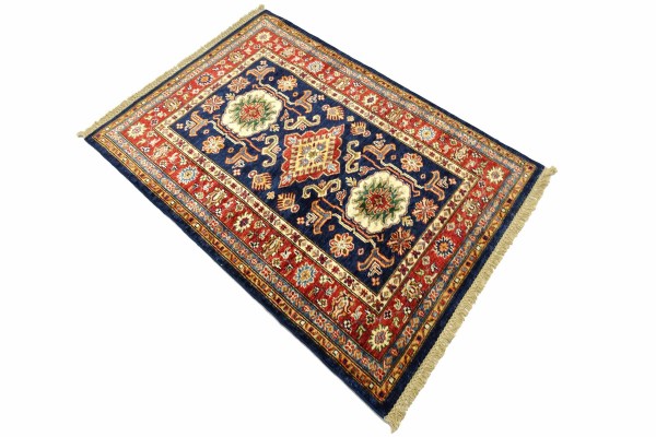 Afghan Kazak Fein 153x105 Handgeknüpft Orientteppich 110x150 Blau Umrandung Wolle