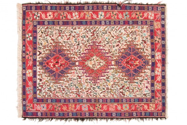 Perser Seidensoumakh 136x107 Handgewebt Teppich 110x140 Mehrfarbig Abstrakt Handarbeit
