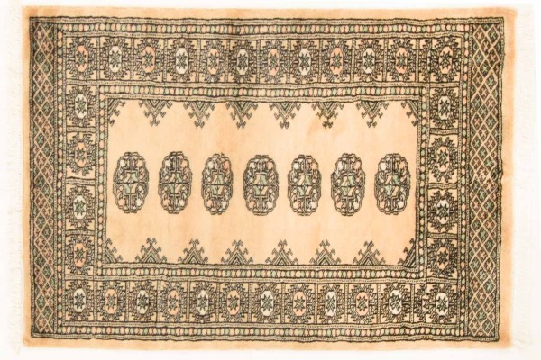Pakistan Buchara 122x78 Handgeknüpft Teppich 80x120 Beige Geometrisch Muster Kurzflor