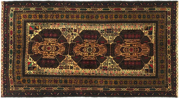Afghan Belutsch Baluch 182x110 Handgeknüpft Orientteppich 110x180 Braun Geometrisch