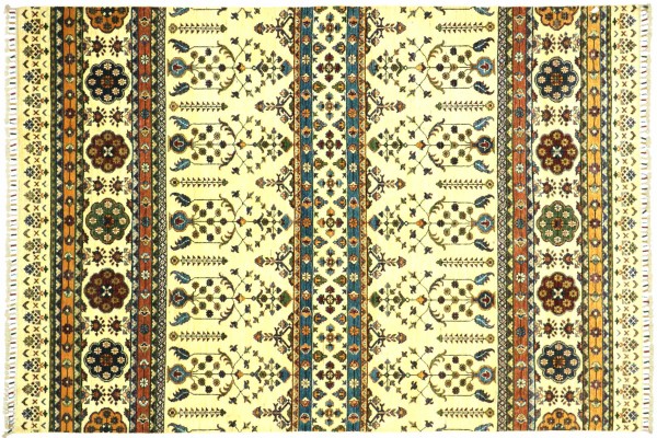 Afghan Ziegler Ariana Baum 230x174 Handgeknüpft Orientteppich 170x230 Beige Streifen