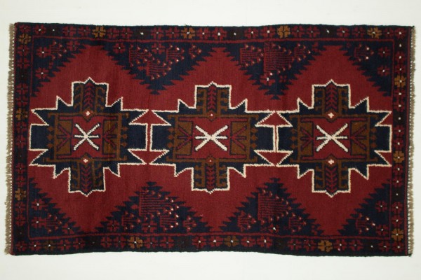Afghan Belutsch 125x80 Handgeknüpft Teppich 80x130 Orange Geometrisch Muster Kurzflor