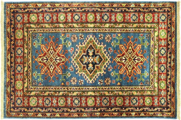 Afghan Kazak Fein 152x98 Handgeknüpft Orientteppich 100x150 Blau Umrandung Wolle