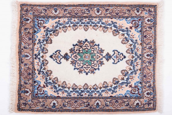 Perser Nain 80x60 Handgeknüpft Teppich 60x80 Beige Orientalisch Kurzflor Orient Rug
