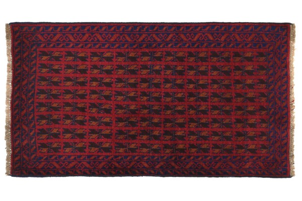 Afghan Belutsch 130x80 Handgeknüpft Teppich 80x130 Rot Geometrisch Muster Kurzflor