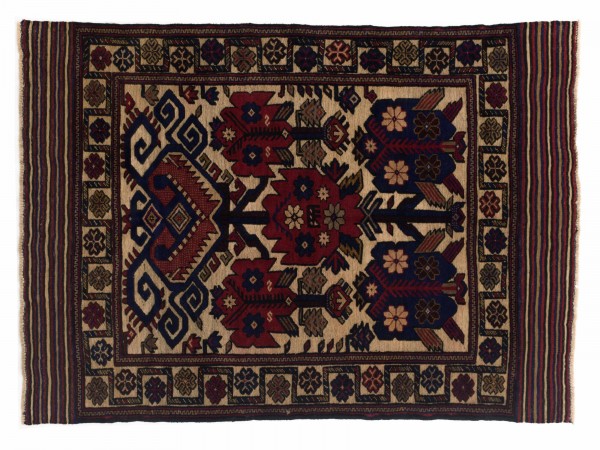 Afghan Gol Barjasta 176x125 Handgewebt Teppich 130x180 Mehrfarbig Geometrisch Muster