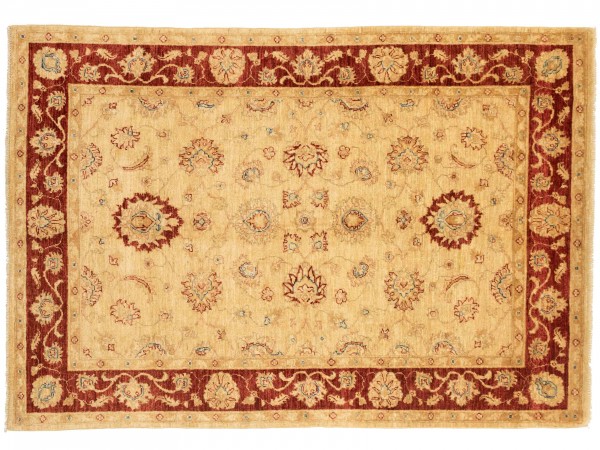 Afghan Chobi Ziegler 215x148 Handgeknüpft Teppich 150x220 Beige Blumenmuster Kurzflor