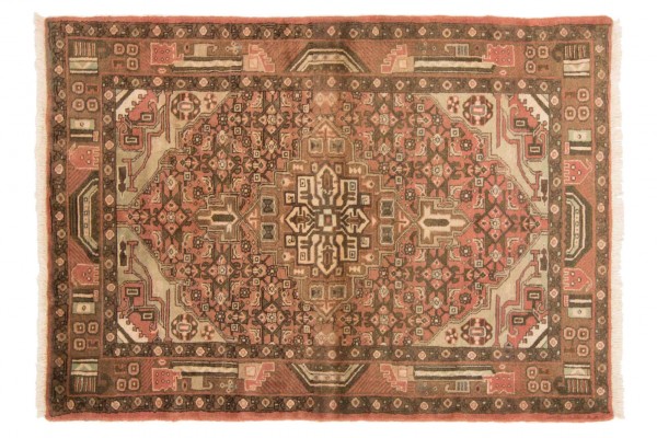 Perser Hamadan 140x100 Handgeknüpft Teppich 100x140 Grau Orientalisch Kurzflor Orient