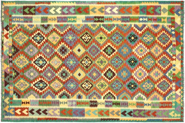 Afghan Maimana Kelim Bunt 350x246 Handgewebt Teppich 250x350 Bunt Geometrisch Orient