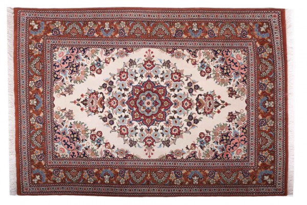 Perser Ghom 150x103 Handgeknüpft Teppich 100x150 Weiß Orientalisch Kurzflor Orient Rug