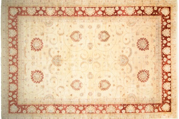 Afghan Chobi Ziegler 530x370 Handgeknüpft Teppich 370x530 Beige Blumenmuster Kurzflor