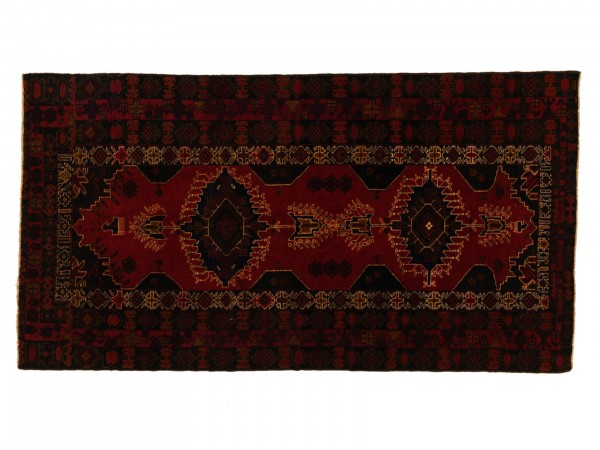 Afghan Belutsch 206x115 Handgeknüpft Teppich 120x210 Schwarz Orientalisch Kurzflor