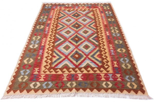 Afghan Maimana Kelim Bunt 202x152 Handgewebt Teppich 150x200 Mehrfarbig Geometrisch