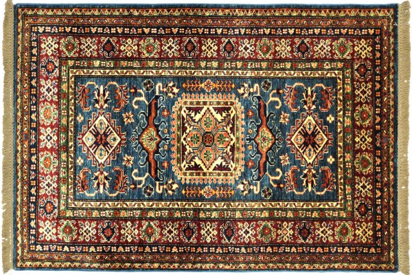 Afghan Kazak Fein 159x102 Handgeknüpft Orientteppich 100x160 Blau Umrandung Wolle