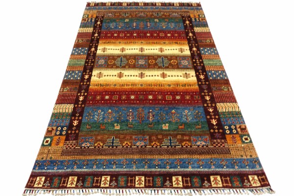 Afghan Ziegler Khorjin Tiere 265x173 Handgeknüpft Orientteppich 170x270 Blau Umrandung