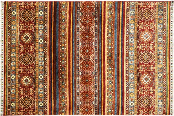 Afghan Ziegler Khorjin 213x154 Handgeknüpft Orientteppich 150x210 Grün Streifen Wolle