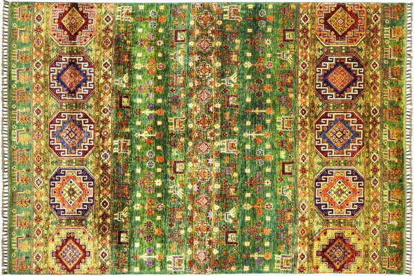Afghan Ziegler Shaal Nomaden 240x178 Handgeknüpft Orientteppich 180x240 Grün Streifen