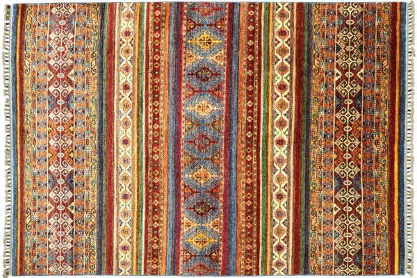 Afghan Khorjin Shaal 229x172 Handgeknüpft Orientteppich 170x230 Rot Streifen Wolle