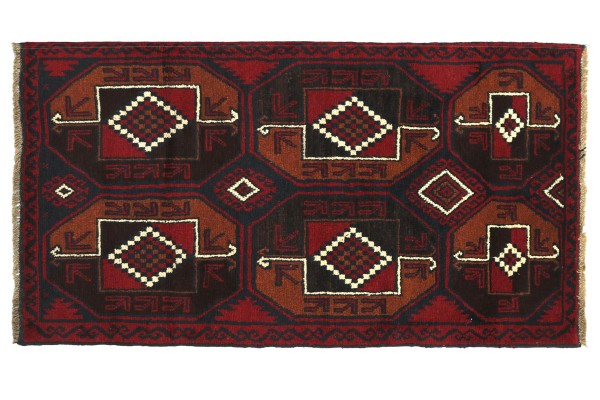 Afghan Belutsch 130x80 Handgeknüpft Teppich 80x130 Rot Geometrisch Muster Kurzflor