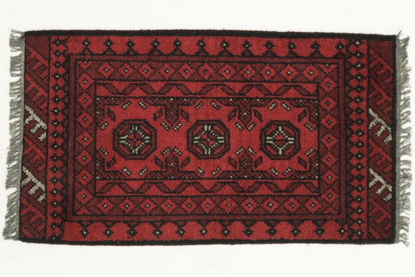 Afghan Andkhoi Aqcha 100x50 Handgeknüpft Teppich 50x100 Rot Geometrisch Muster Kurzflor