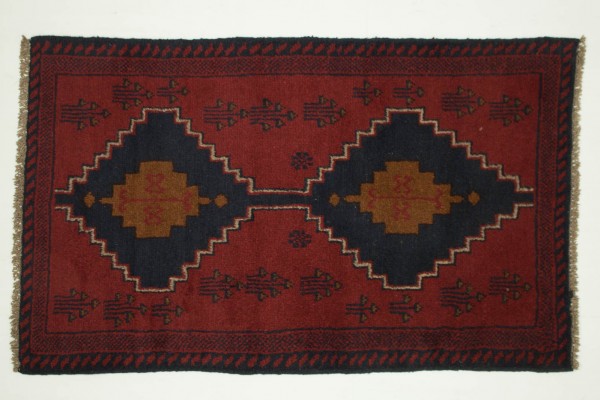 Afghan Belutsch 125x80 Handgeknüpft Teppich 80x130 Braun Geometrisch Muster Kurzflor