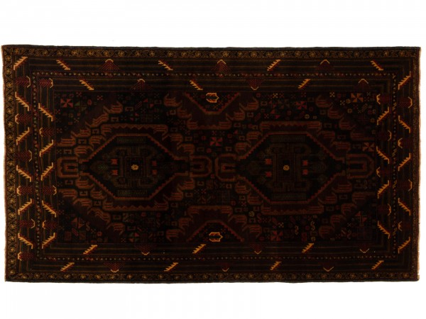 Afghan Belutsch 196x115 Handgeknüpft Teppich 120x200 Schwarz Orientalisch Kurzflor