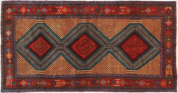 Afghan Belutsch Baluch 199x113 Handgeknüpft Orientteppich 110x200 Beige Geometrisch