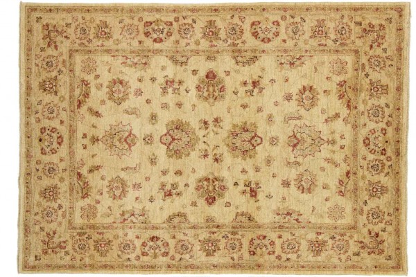 Afghan Chobi Ziegler 210x147 Handgeknüpft Teppich 150x210 Beige Blumenmuster Kurzflor