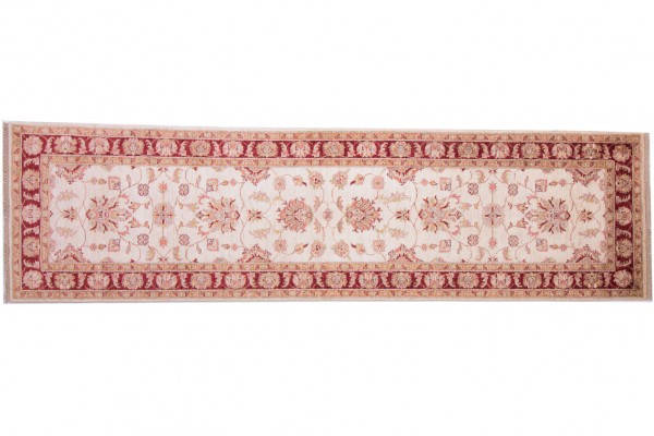 Afghan Chobi Ziegler 304x84 Handgeknüpft Teppich 80x300 Läufer Beige Orientalisch
