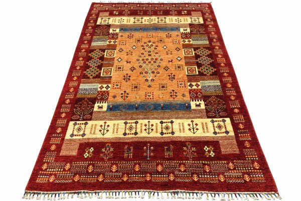Afghan Ziegler Khorjin 241x175 Handgeknüpft Orientteppich 180x240 Rot Umrandung Wolle