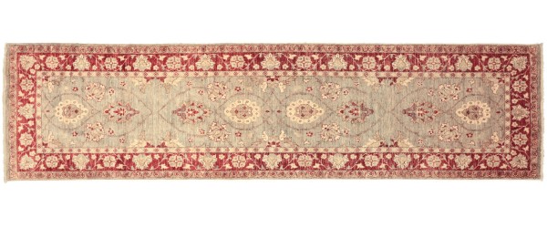 Afghan Chobi Ziegler 296x85 Handgeknüpft Teppich 90x300 Läufer Grau Orientalisch