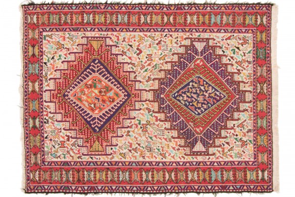 Perser Seidensoumakh 144x108 Handgewebt Teppich 110x140 Mehrfarbig Orientalisch