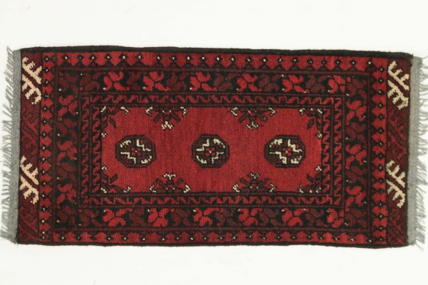 Afghan Andkhoi Aqcha 100x50 Handgeknüpft Teppich 50x100 Rot Geometrisch Muster Kurzflor