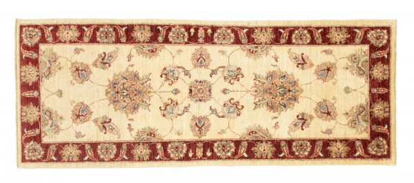 Afghan Chobi Ziegler 209x77 Handgeknüpft Teppich 80x210 Läufer Beige Blumenmuster