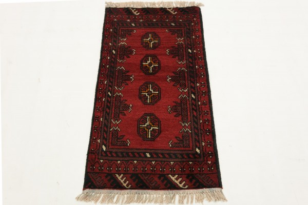 Afghan Andkhoi Aqcha 100x50 Handgeknüpft Teppich 50x100 Rot Geometrisch Muster Kurzflor