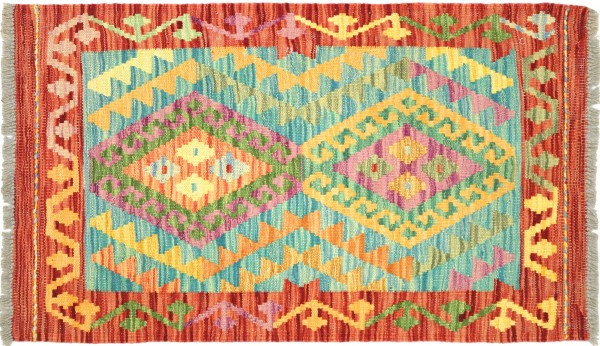 Afghan Maimana Kelim Bunt 97x66 Handgewebt Teppich 70x100 Bunt Geometrisch Orient Wolle