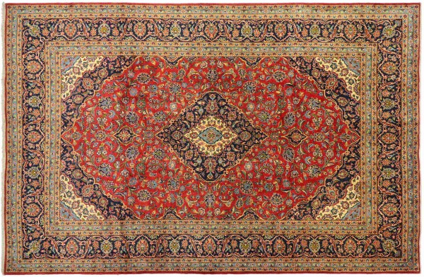Perser Keshan 338x245 Handgeknüpft Orientteppich 250x340 Rot Spiegelmuster Wolle