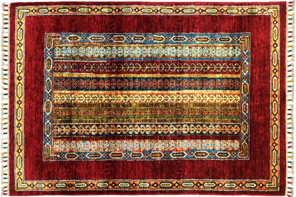 Afghan Ziegler Khorjin 155x92 Handgeknüpft Orientteppich 90x160 Rot Streifen Wolle